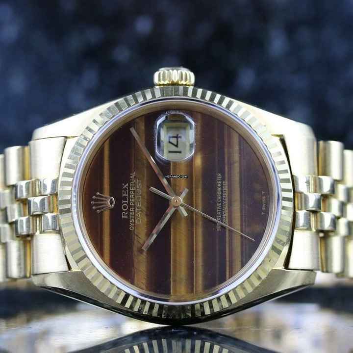  Rolex Datejust 36 Yellowgold Jubilee 16018 - Tiger Eye - Good Condition - LC100 Papers - 1990 
