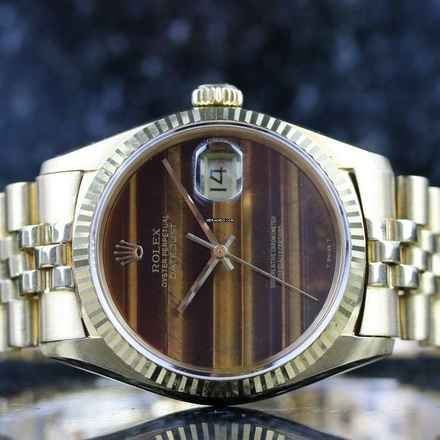  Rolex Datejust 36 Yellowgold Jubilee 16018 - Tiger Eye - Good Condition - LC100 Papers - 1990 