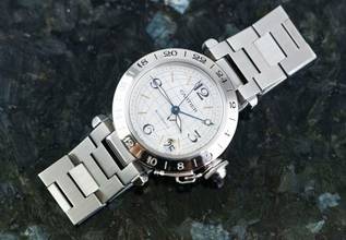 Thumbnail von Cartier Pasha C GMT Meridian | 2377 - W31029M7 | Automatic | Steel | with Box </h1>