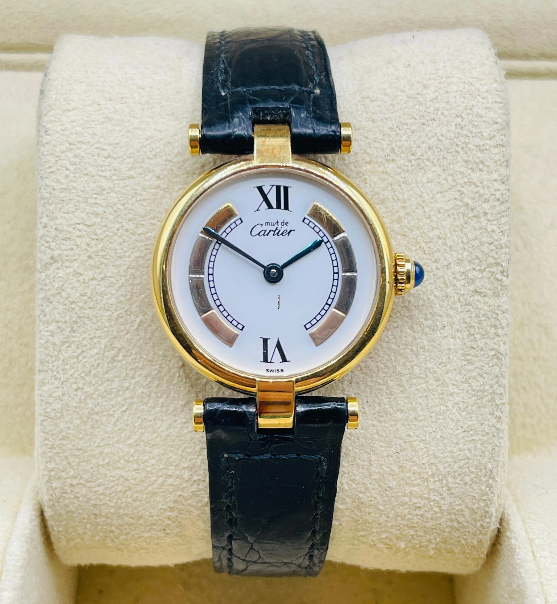  Cartier Vendome Gold Mantel Damenuhr Tank Vermeil 925 SILVER GOLD PATED WITH PAPERS and FOLDING CLASP 