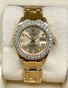  Rolex Lady-Datejust Pearlmaster 29mm NICE CONDITON 18KT GOLD Original-Factory Diamond Setting 