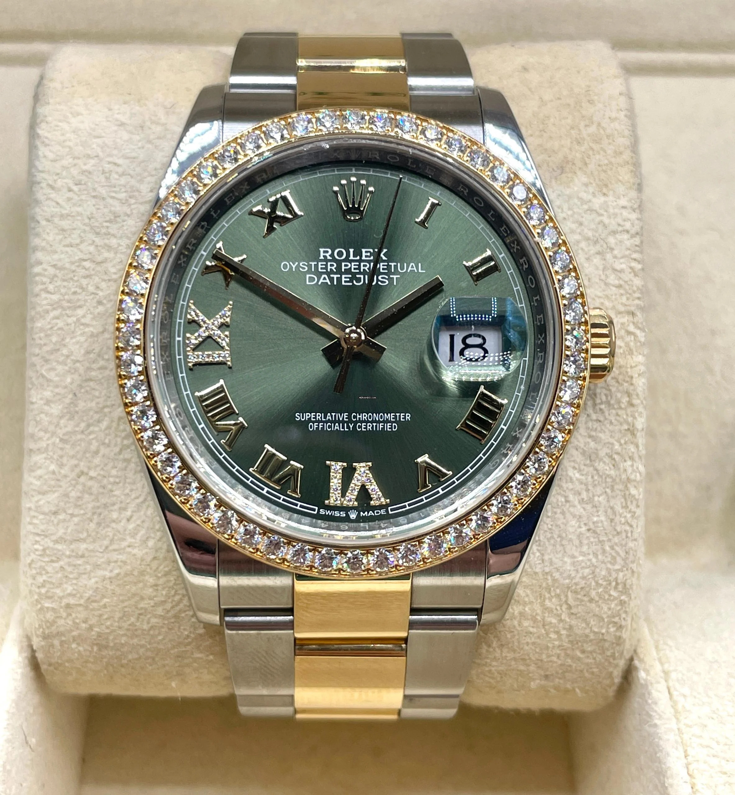 Rolex Datejust 36 GREEN XI VI Diamond DIAL Steel/Gold Top Condition with Box&Papers 2021