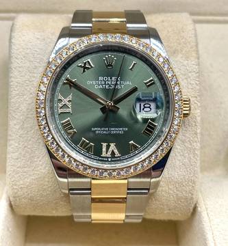  Rolex Datejust 36 GREEN XI VI Diamond DIAL Steel/Gold Top Condition with Box&Papers 2021 