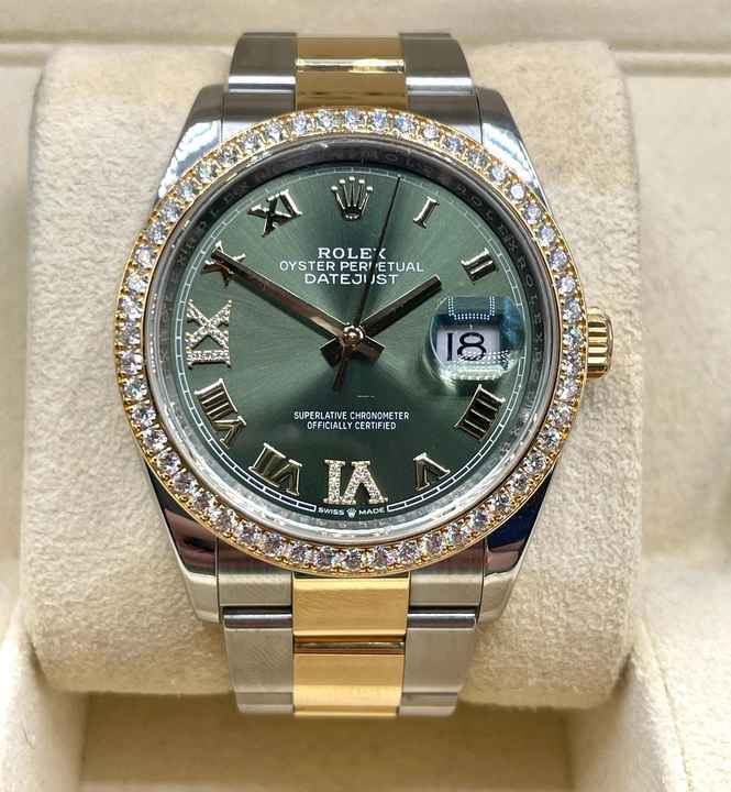  Rolex Datejust 36 GREEN XI VI Diamond DIAL Steel/Gold Top Condition with Box&Papers 2021 