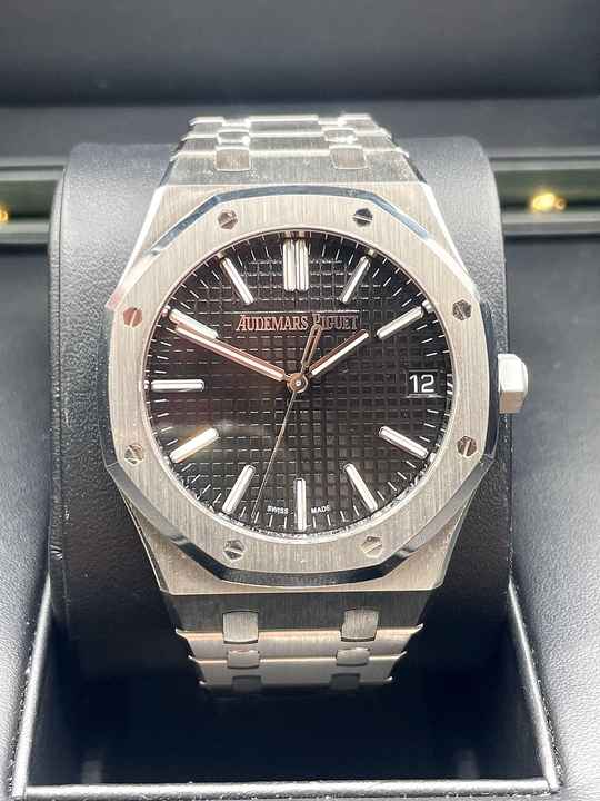  Audemars Piguet Royal Oak Oak-Steel 41mm Black Dial Box&Papers NEW 