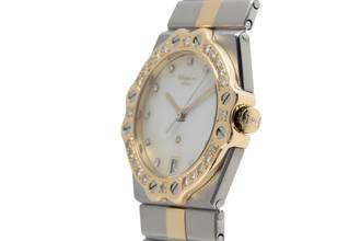 Thumbnail von Chopard St. Moritz Stahl / Gold MOP Diamanten Medium Size Ref. 8023 B&P 1985 Klassiker