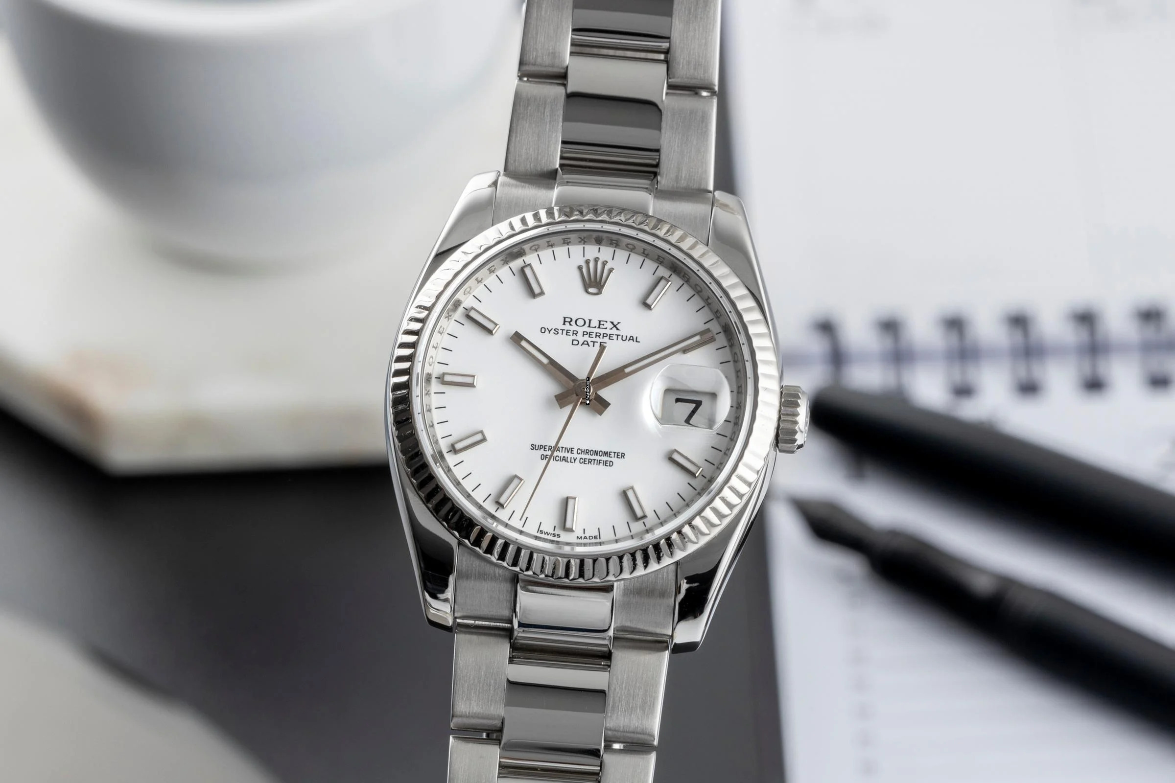 Rolex Oyster Perpetual Date 34 Silver Dial Stahl Weissgold Automatik Herrenuhr Ref 115234 Z-Serie