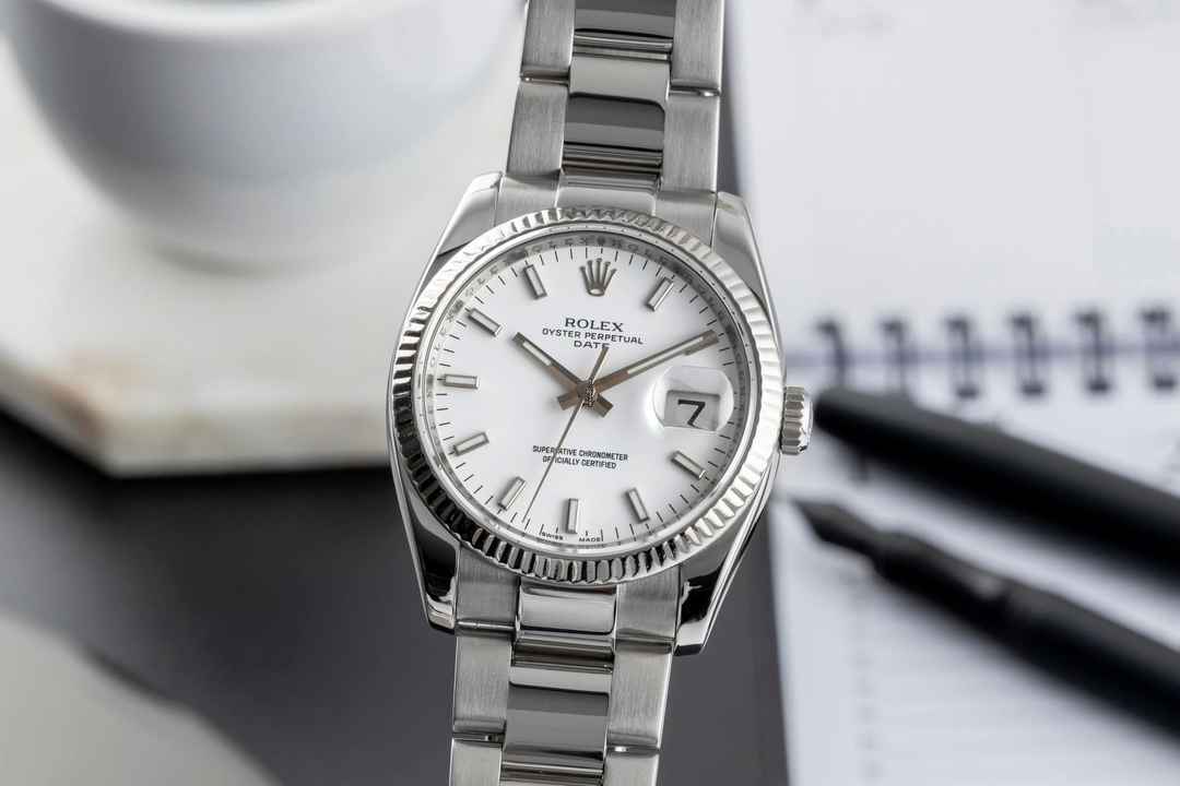  Rolex Oyster Perpetual Date 34 Silver Dial Stahl Weissgold Automatik Herrenuhr Ref 115234 Z-Serie  