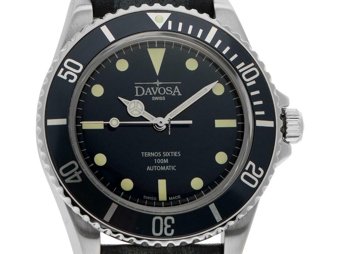 Davosa Ternos Automatic Sixties Stahl Automatik Armband Leder 40mm Bj.2020 Box&Pap. Full Set Neu 