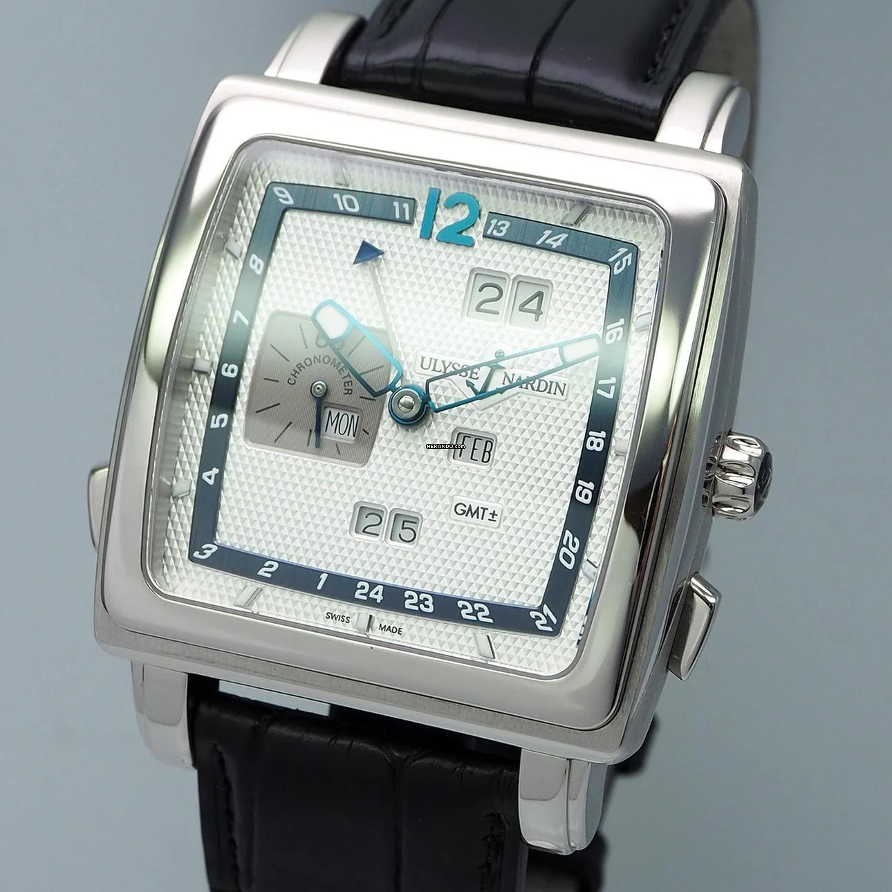  Ulysse Nardin Quadrato Dual Time Perpetual Calendar Quadrato 320-90 WG18k/750 Box+UN Servicepapers  