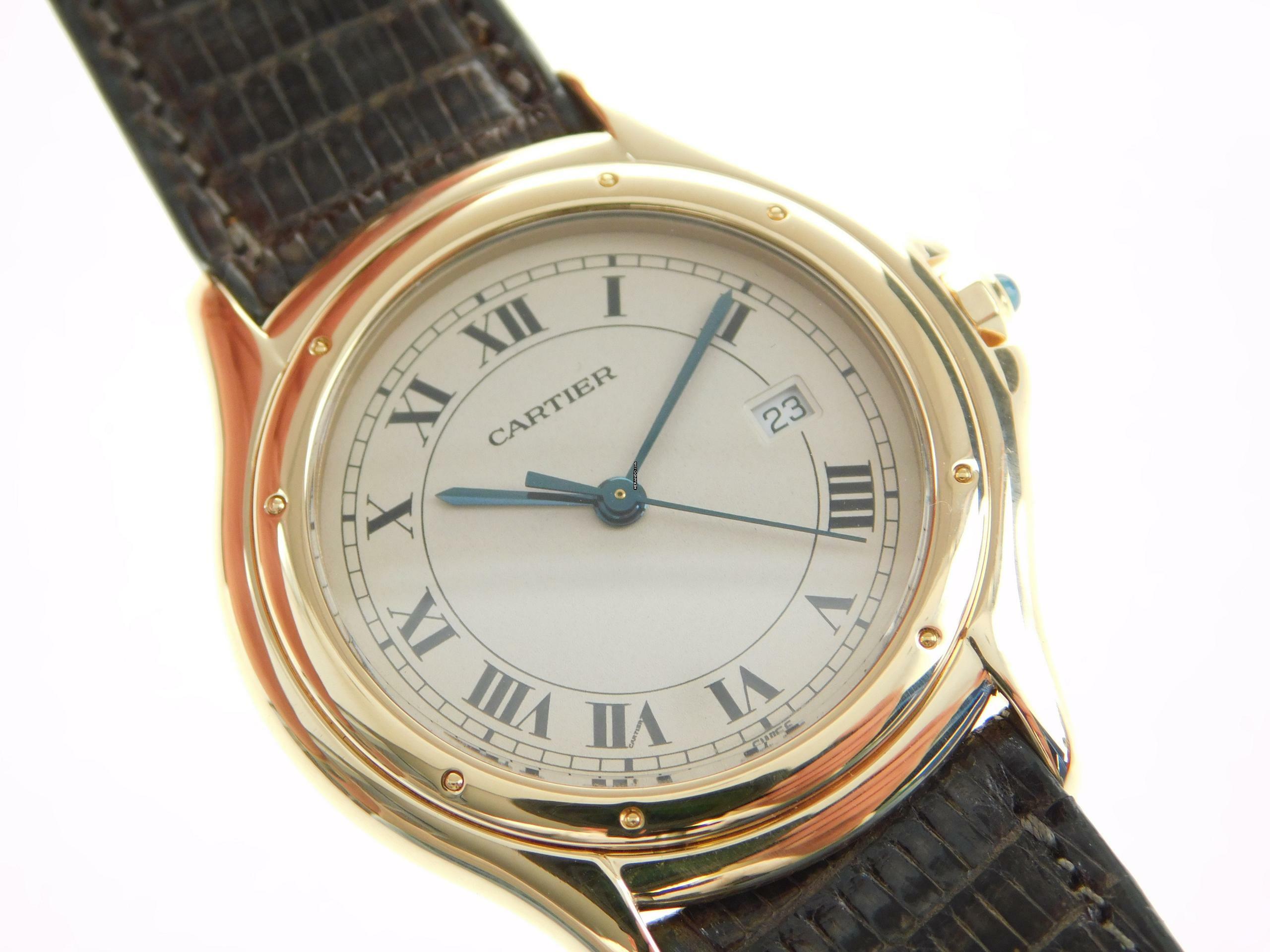 Cartier Cougar Panthere Cougar 18 Karat Gelbgold XL mit Datum im Traum Zustand am Eidechsband