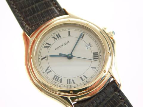  Cartier Cougar Panthere Cougar 18 Karat Gelbgold XL mit Datum im Traum Zustand am Eidechsband  