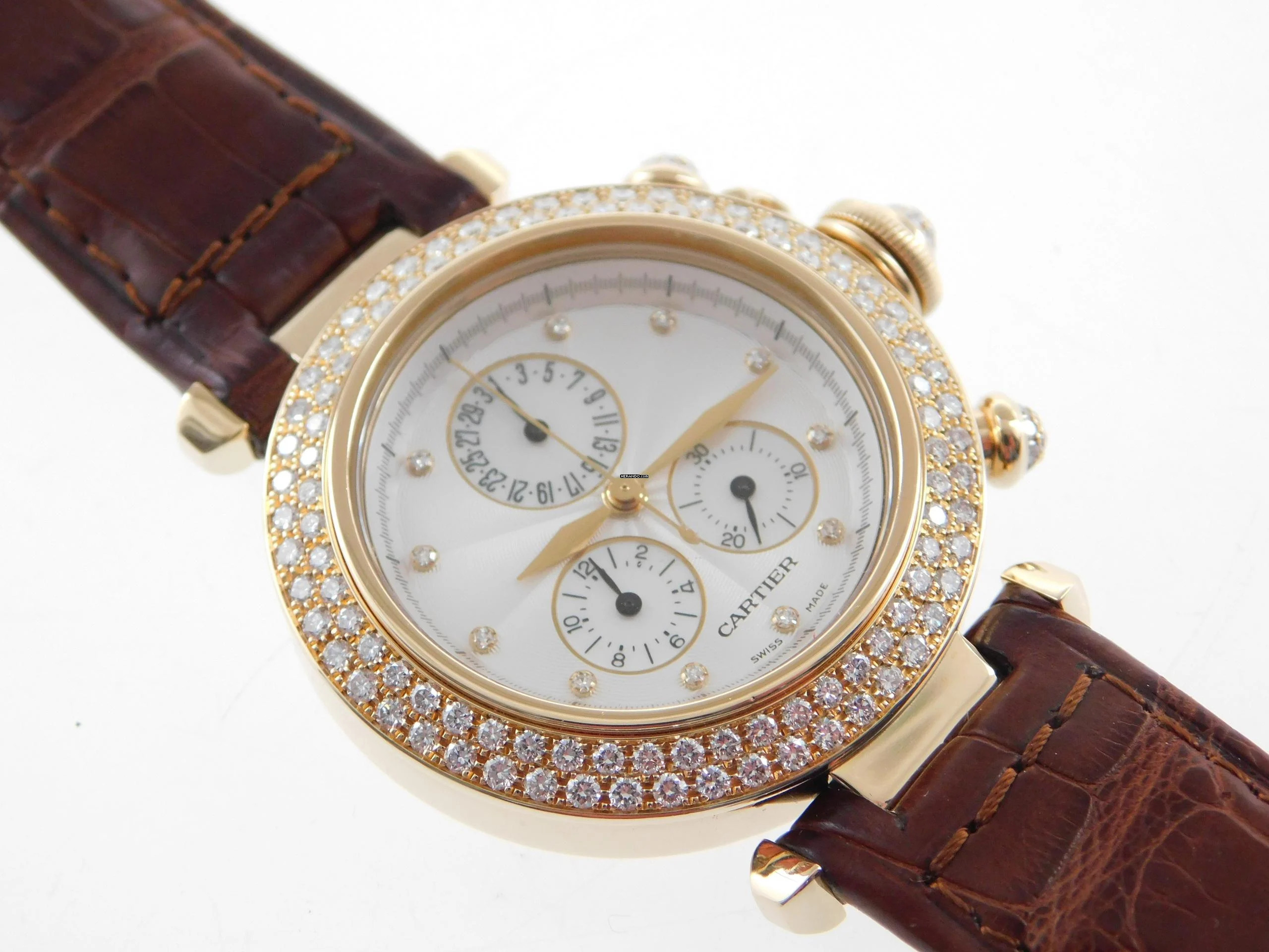 Cartier Pasha de Cartier Chronograph mit original Brillantbesatz im Full Set wie Ladenneu