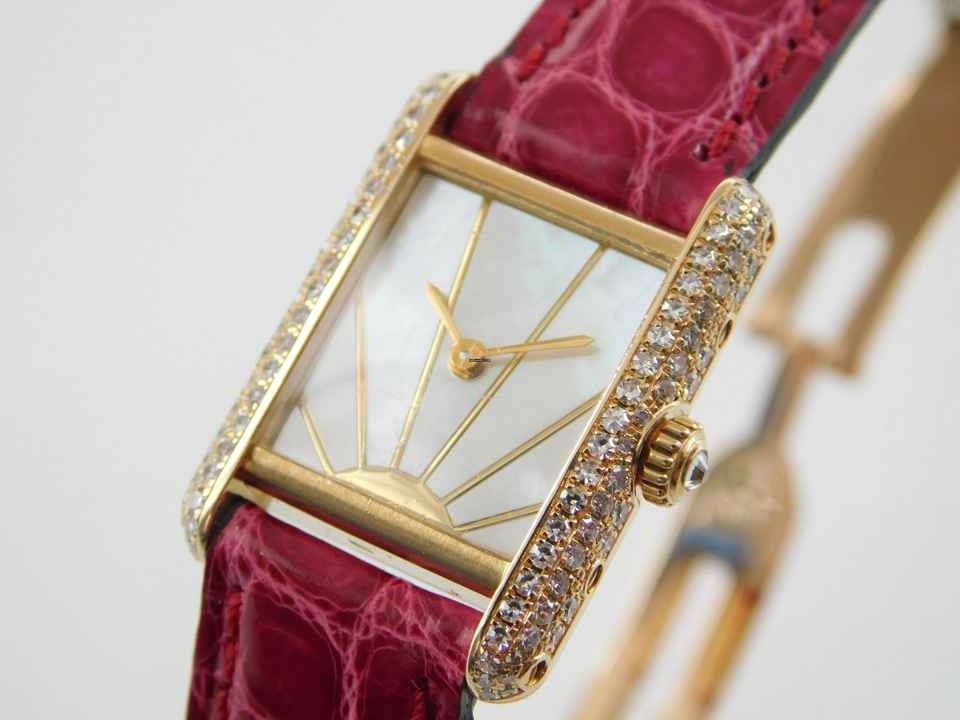  Cartier Tank Louis Cartier 18 Karat Sunset Spezial mit original Brillantbesatz im Full Set wie NEU 