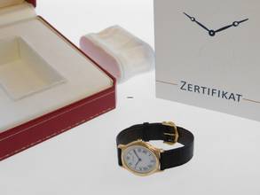 Thumbnail von Cartier 18 Karat Gelbgold Acarde mit original Paris Blatt Medium Handaufzug 27 x 34 mm </h1>