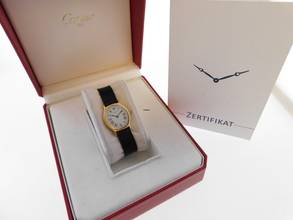 Thumbnail von Cartier 18 Karat Gelbgold Acarde mit original Paris Blatt Medium Handaufzug 27 x 34 mm </h1>