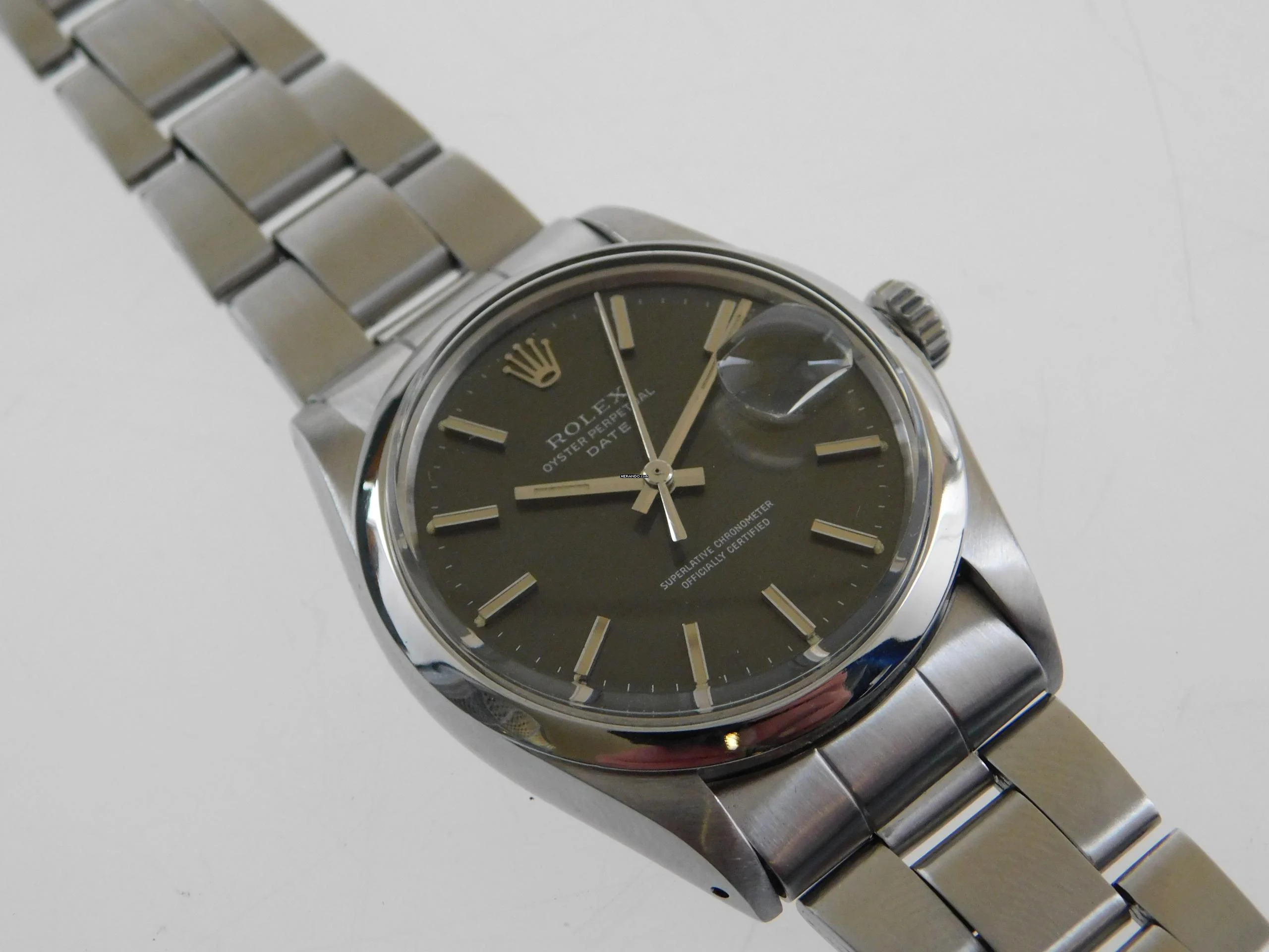  Rolex Oyster Perpetual Date Stahl 34 mm am Oysterband im Original Zustand mit grey Mosaic Dial Rarität von 1973 </h1> 