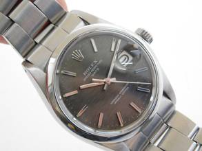 Thumbnail von Rolex Oyster Perpetual Date Stahl 34 mm am Oysterband im Original Zustand mit grey Mosaic Dial Rarität von 1973 </h1>