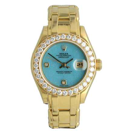  Rolex Lady-Datejust Pearlmaster 29 Factory Diamonds Turkoise Dial Full Set. With Box and Papers 
