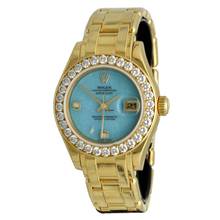 Thumbnail von Rolex Lady-Datejust Pearlmaster 29 Factory Diamonds Turkoise Dial Full Set. With Box and Papers