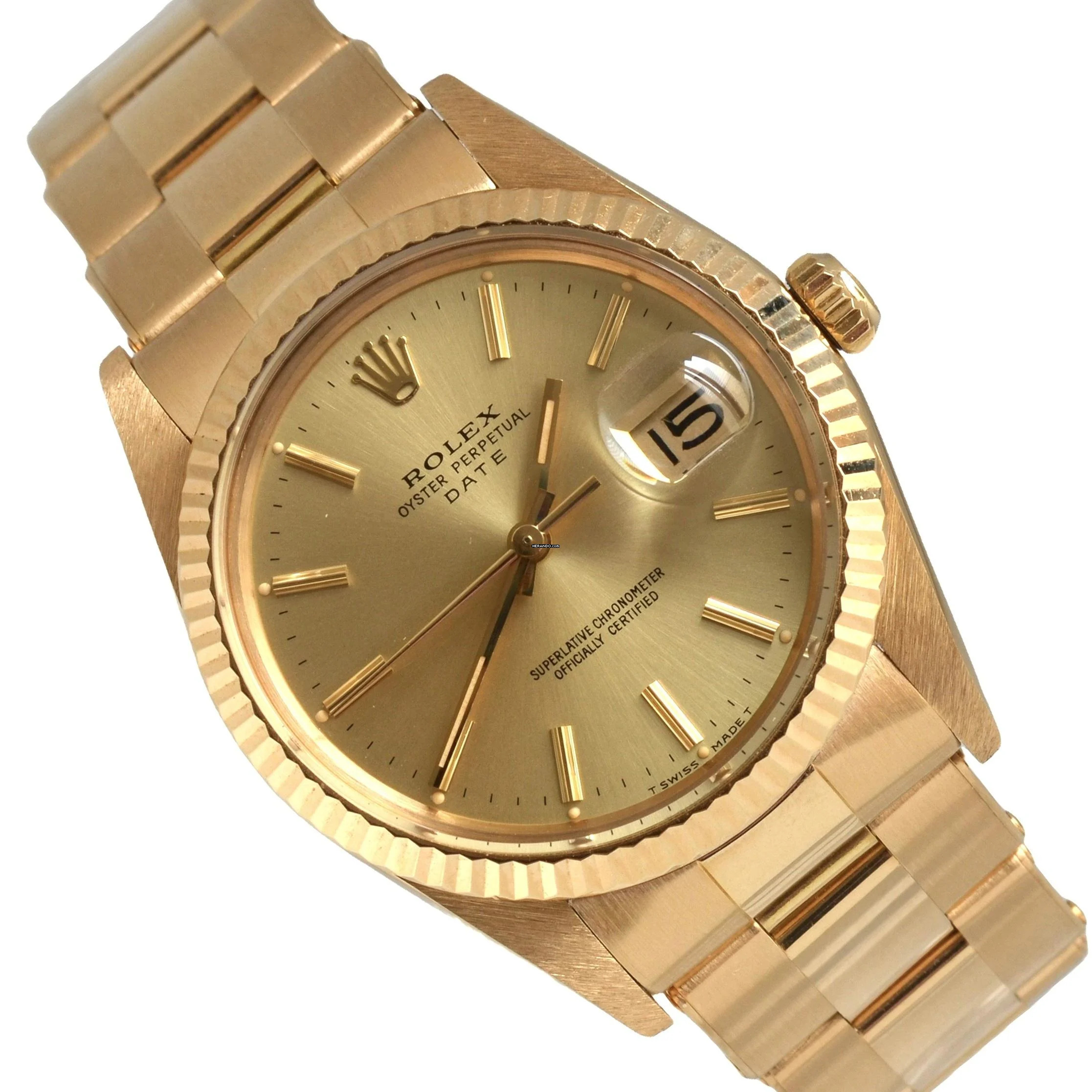 Rolex Oyster Perpetual Date 15038 silver dial yellow gold 18KT 1985's </h1>