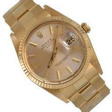 Thumbnail von Rolex Oyster Perpetual Date 15038 silver dial yellow gold 18KT 1985's </h1>
