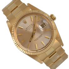 Thumbnail von Rolex Oyster Perpetual Date 15038 silver dial yellow gold 18KT 1985's </h1>
