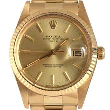 Thumbnail von Rolex Oyster Perpetual Date 15038 silver dial yellow gold 18KT 1985's </h1>