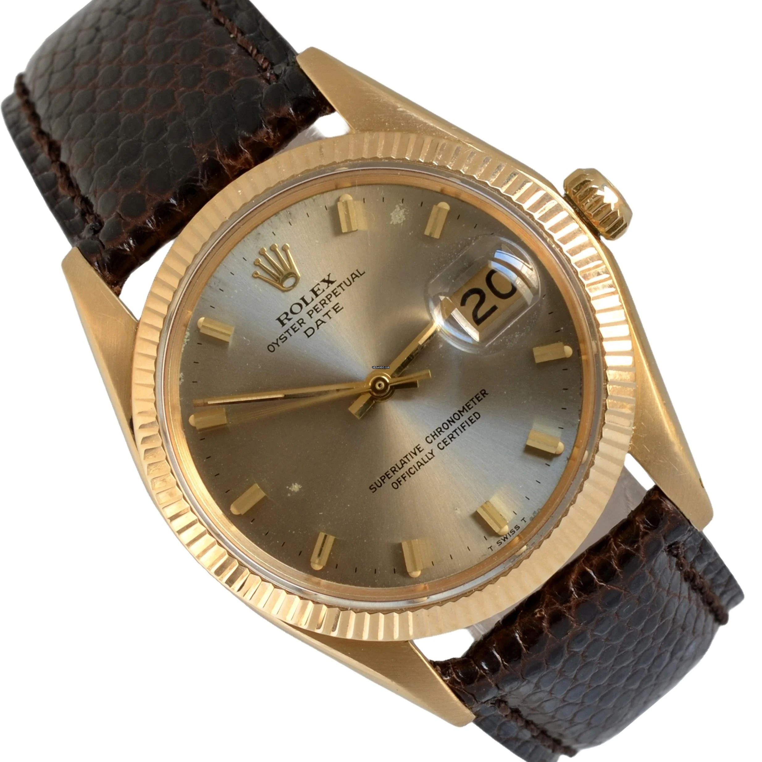 Rolex Oyster Perpetual Date 1503 dove grey dial yellow gold 18KT 1969's