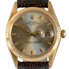 Thumbnail von Rolex Oyster Perpetual Date 1503 dove grey dial yellow gold 18KT 1969's