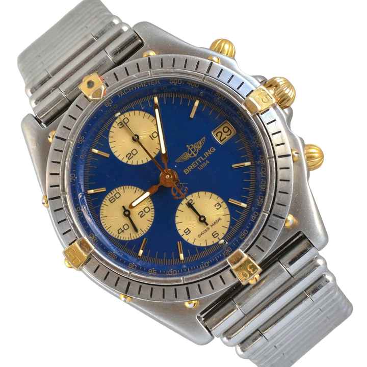  Breitling Chronomat 81950 chronograph blue navy dial steel Full Set 1991’s </h1> 