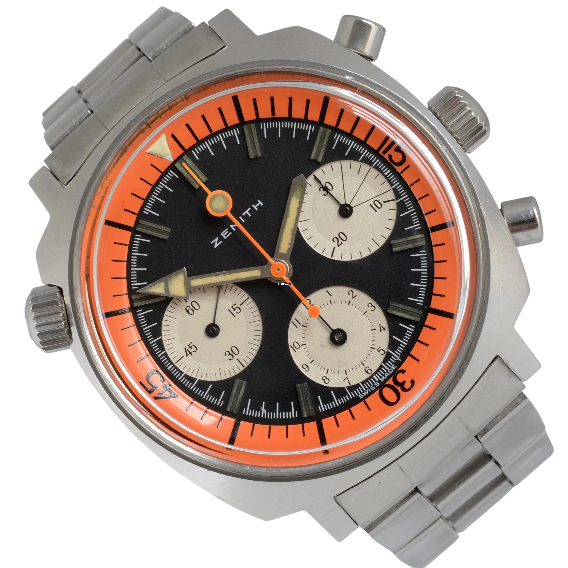  Zenith Diver chronograph A3736 Super Sub Sea orange dial 1970's </h1> 