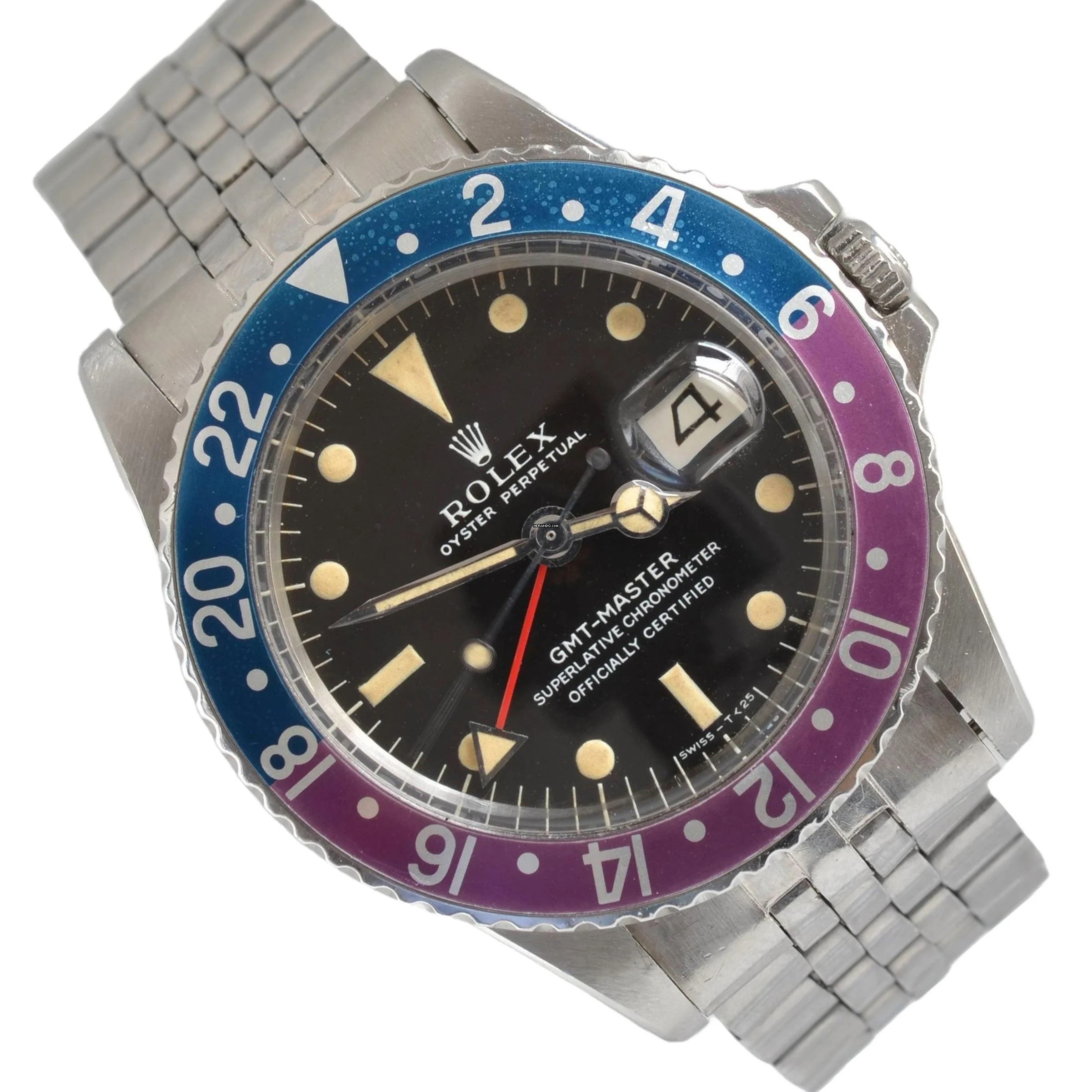  Rolex GMT-Master 1675 Long E Fuchsia bezel Full Set 1968’s </h1> 
