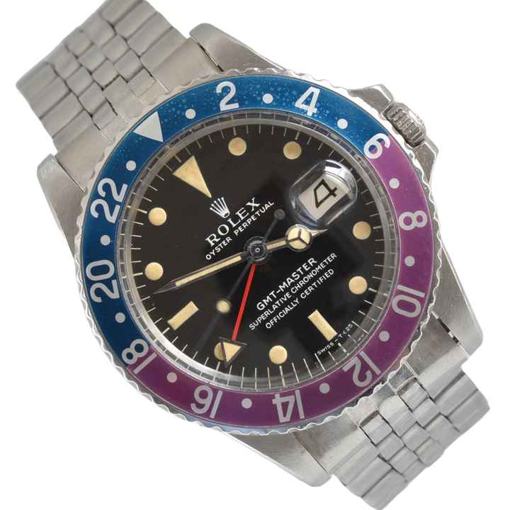  Rolex GMT-Master 1675 Long E Fuchsia bezel Full Set 1968’s </h1> 
