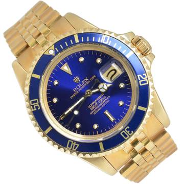  Rolex Submariner Date 1680/8 blue dial yellow gold 18KT TOP Condition 1977's  
