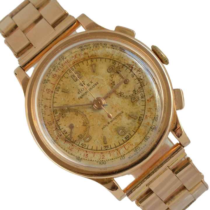  Rolex Chronograph 2508 Antimagnetic champagne dial rose gold 18KT 1938's  