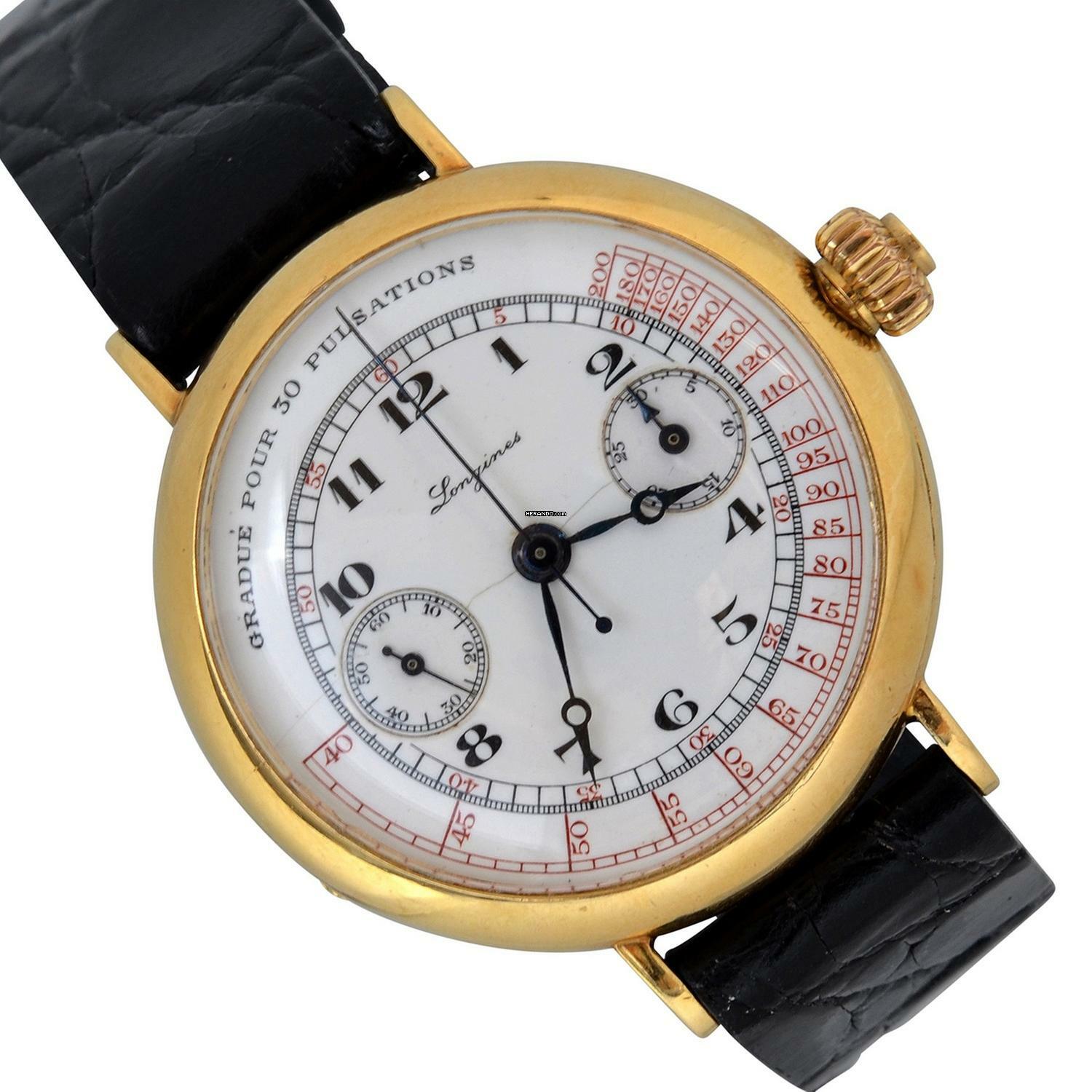  Longines Chronograph Grands Prix Monopusher Porcelain dial gold 18KT 1930's </h1> 