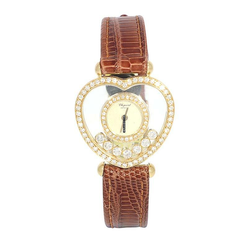  Chopard Happy Diamonds Damenarmbanduhr Happy Diamonds Quarz in Herzform mit Brillanten und Diamanten aus 750 Gelbgold Schliesse vergoldet 