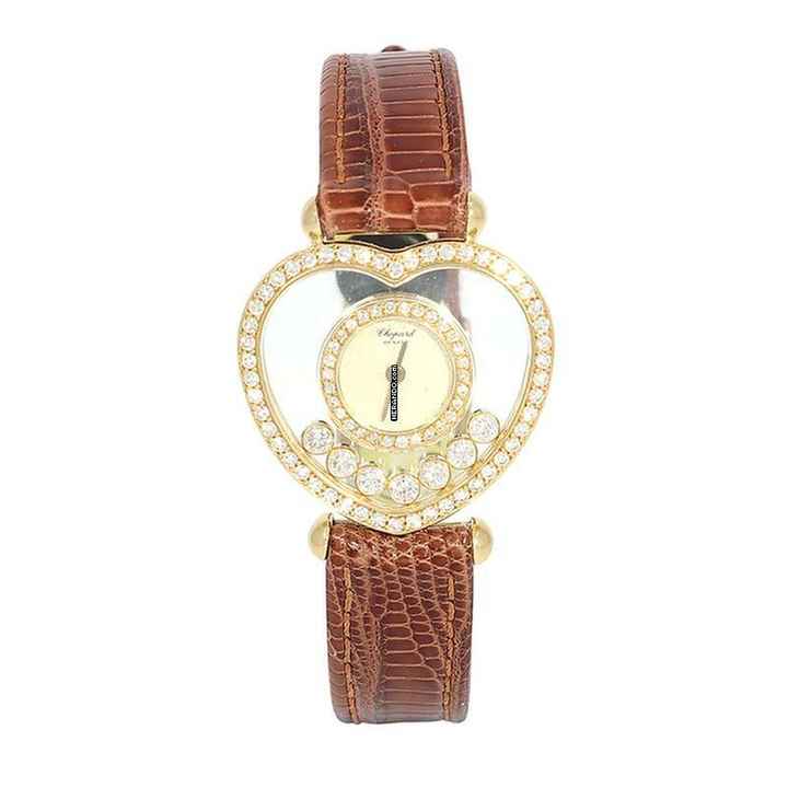  Chopard Happy Diamonds Damenarmbanduhr Happy Diamonds Quarz in Herzform mit Brillanten und Diamanten aus 750 Gelbgold Schliesse vergoldet 