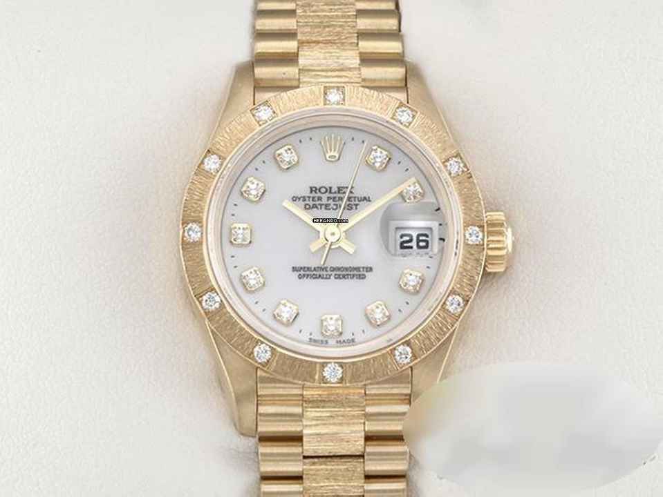  Rolex Lady-Datejust 26mm Gelbgold 750 2000 Diamanten Automatik 18kt Yellow Gold Damen President-band Chronometer Oyster White Dial </h1> 