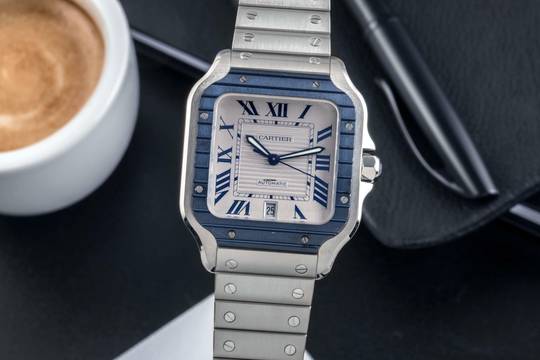  Cartier Santos De Cartier Blue Stahl Automatik Herrenuhr Ref. WSSA0047 Papiere 