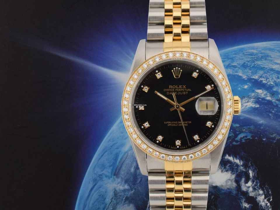  Rolex Datejust 36 16233 Black Diamonds Dial - After Diamonds Bezel - Full Set 36mm 