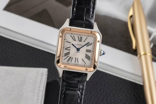  Cartier Santos Dumont Stahl / Gold Quarz Damenuhr Ref. W2SA0012 B&P 2021  
