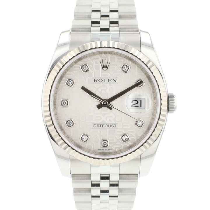  Rolex Datejust 36 Jubilee Fluted Silver Logo Diamond Dial  