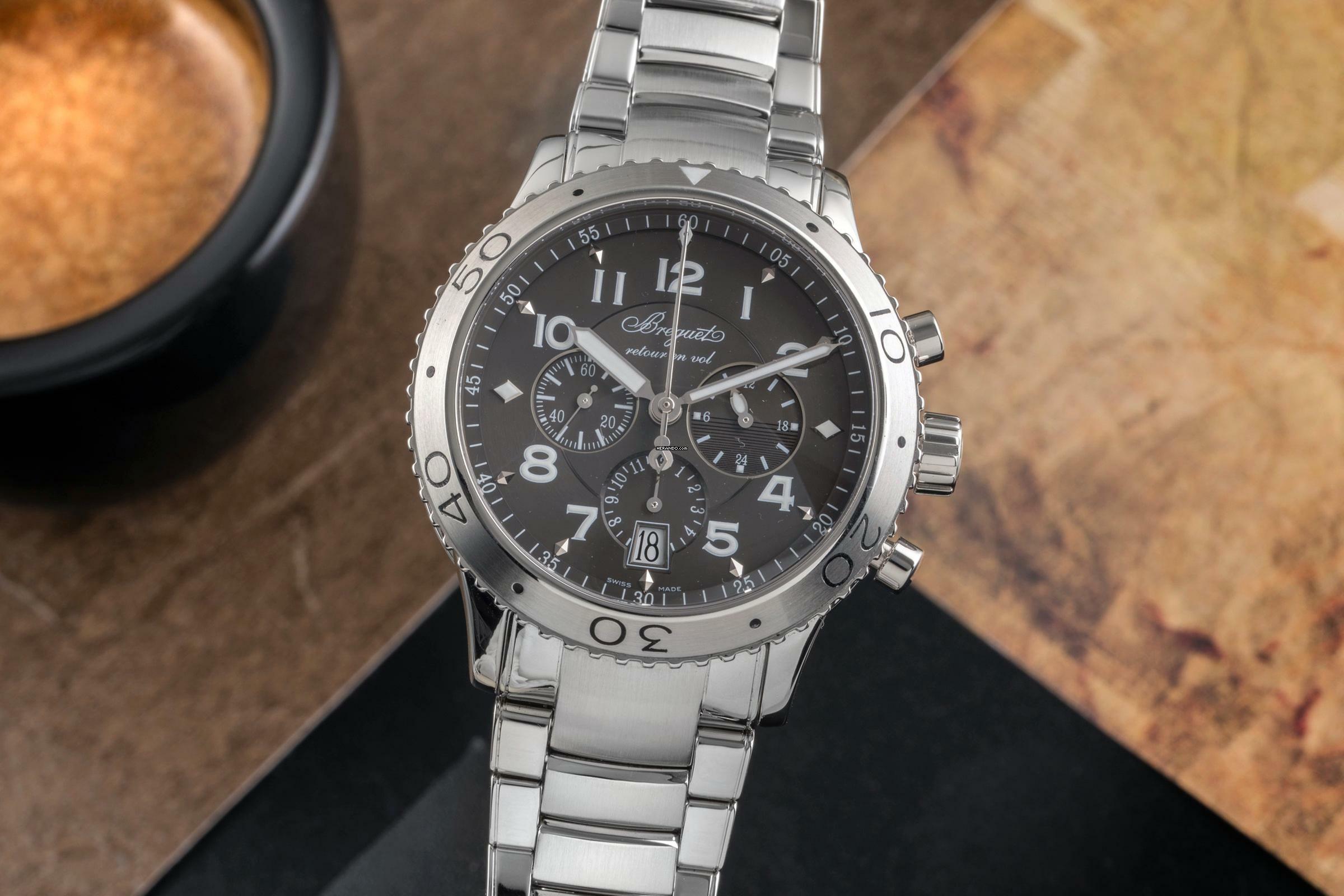  Breguet Type XX - XXI - XXII Flyback Chronograph Automatik Stahl Herrenuhr Ref. 3810  