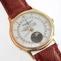  Jaeger-LeCoultre Classic 18 Karat Gelbgold Triple Date Moon Automatik mit Eidechsband im Top Zustand seltene massiv 18 Karat Gelbgoldene Herrenuhr  