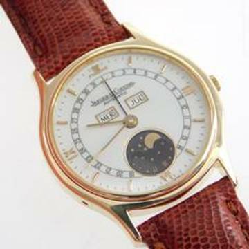  Jaeger-LeCoultre Classic 18 Karat Gelbgold Triple Date Moon Automatik mit Eidechsband im Top Zustand seltene massiv 18 Karat Gelbgoldene Herrenuhr  