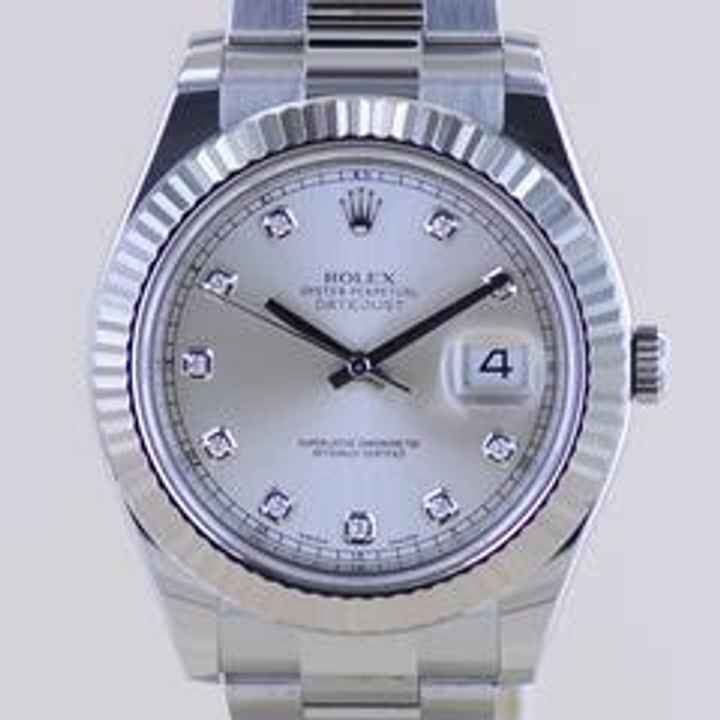  Rolex Datejust II Stahl Weißgold Oyster silver Diamond Dial 41mm 116334 B+P </h1> 