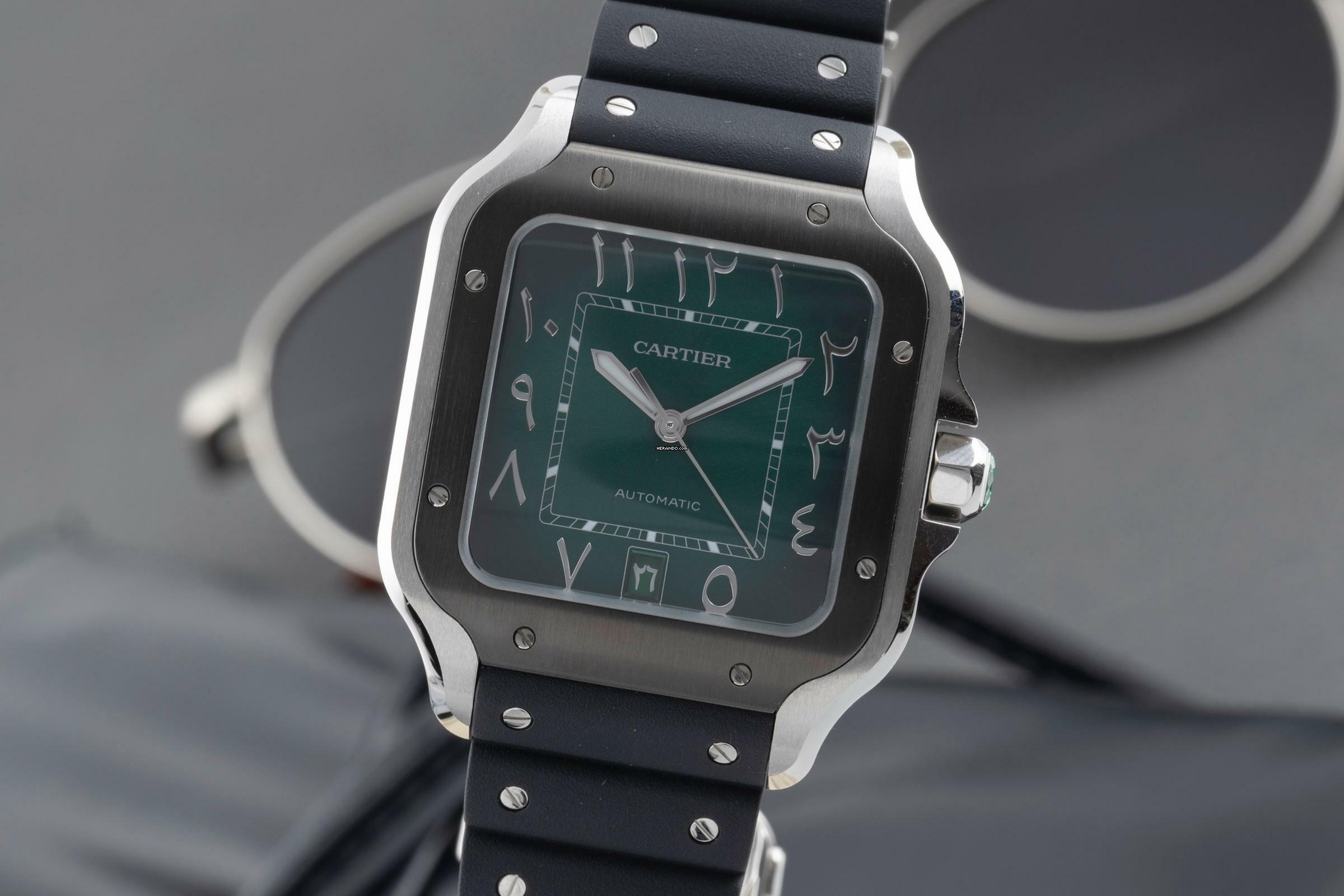 Cartier Santos Green Arabic Stahl Automatik Herrenuhr Ref. WSSA0055 B&P 2024