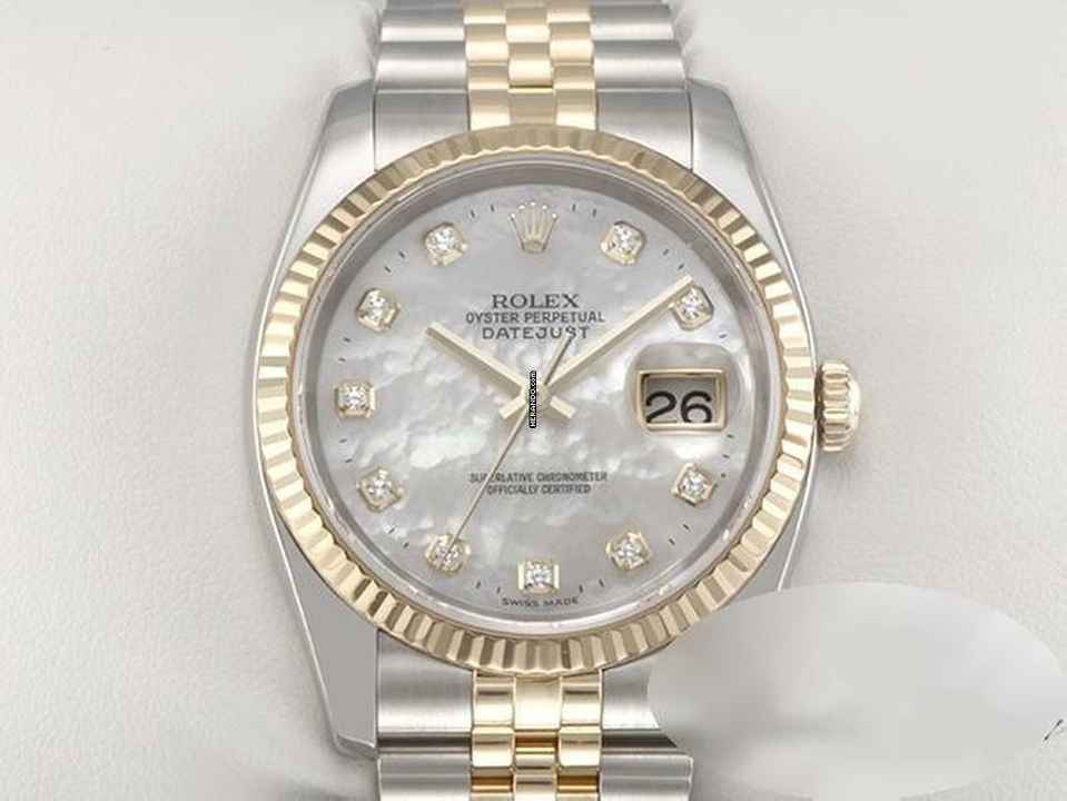  Rolex Datejust 36 36mm 116233 Perlmutt Diamanten Stahl Gelbgold 750 Automatik Stainless Steel 18kt Yellow Gold Jubilé-band Chronometer Oyster </h1> 